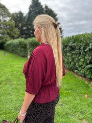 Wine Ruched Waist Jacket Misty