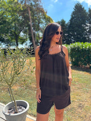 Chocolate Raw Edge Towelling Vest Natasha
