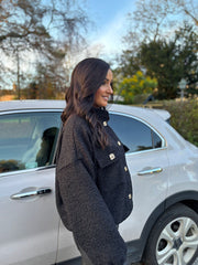 Black Boucle High Neck Bomber Jacket Jude