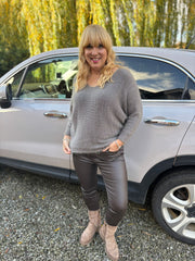 Grey Shimmer V Neck Knit Seren