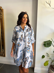 White Sketched Pattern Longline Shirt Lucinda