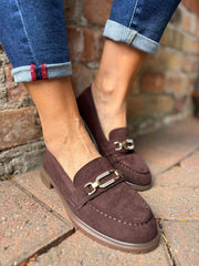 Chocolate Faux Suede Chain Loafer