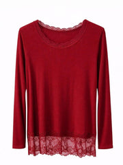 Wine Ribbed Lace Trim Top Madeline