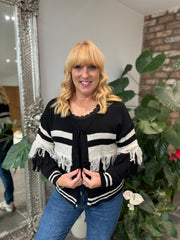 Black Fringed Stripe Cardigan Fiona