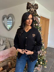 Black Leopard Bow Cardi Georgina