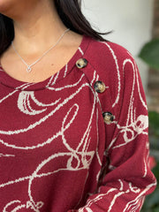 Wine Swirl Button Knit Brenda