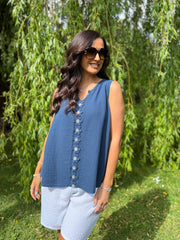 Navy Flower Detail Vest Nina
