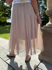 Taupe Pleated Mesh Tulle Skirt