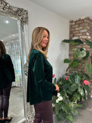 Green Velour Diamante Zip Top Cassie