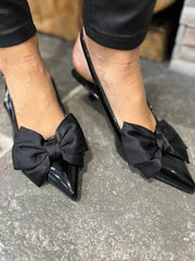 Black Kitten Heel Bow Shoes