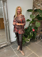 Chocolate Floral Leopard Top Theresa