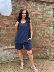 Navy Bubble Cotton Shorts