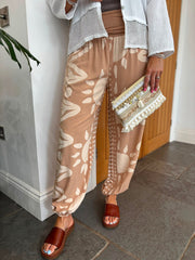 Camel Coastal Print Hareem Trousers