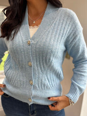 Pale Blue Ribbed Cardigan Lauren