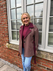 Wine Checked Belted Jacket Clementine