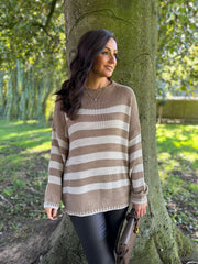 Mocha Striped Crew Neck Jumper Gabrielle