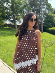Chocolate Polka Dot Lace Trim Set Kimberly