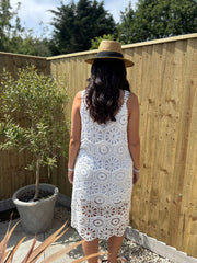 White Multi Pattern Crochet Dress Oakley