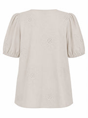 Stone Buttoned Broderie Flower Top Marcia