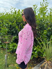 Candy Pink Paisley Bubble Cotton Shirt Alina