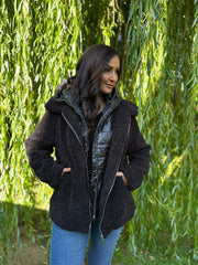 Black Premium Hooded Sherpa Coat Aviana