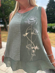 Khaki Striped Panel Sleeveless Top Gaynor