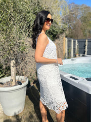 White Multi Pattern Crochet Dress Oakley
