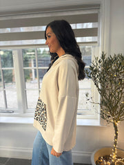 Stone Leopard Trim Hoodie Joan