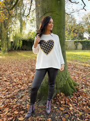 Winter White Metallic Heart Ribbed Sweatshirt Brooke