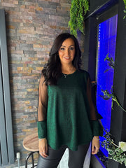 Green Sparkle Mesh Sleeve Top Lucy