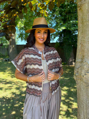 Chocolate Zig Zag Short Sleeve Bomber Angie