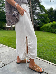 Stone Ruched Drawstring Wide Leg Trousers