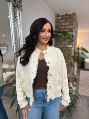 Antique Cream Premium Fringed Knitted Cardi Opal