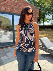 Navy Abstract Halter Neck Top Jessie