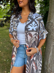 Mocha Tropical Leaf Shirt Dress Athena