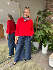 Red Reverse Button Knit Cardi Larissa
