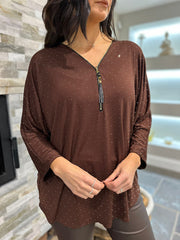 Chocolate Diamante Zip Top Trisha