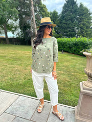 Khaki Abstract Circle Print Top Alba