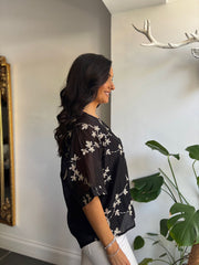 Black Shimmer Embroidered Top Petra