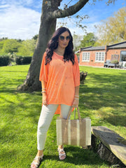 Orange Shimmer Loose Weave Top Jasmine