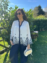 Navy Floral Embroidered Blouse Skye