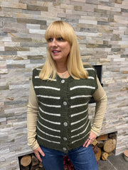 Khaki Stripe Knitted Waistcoat Emily