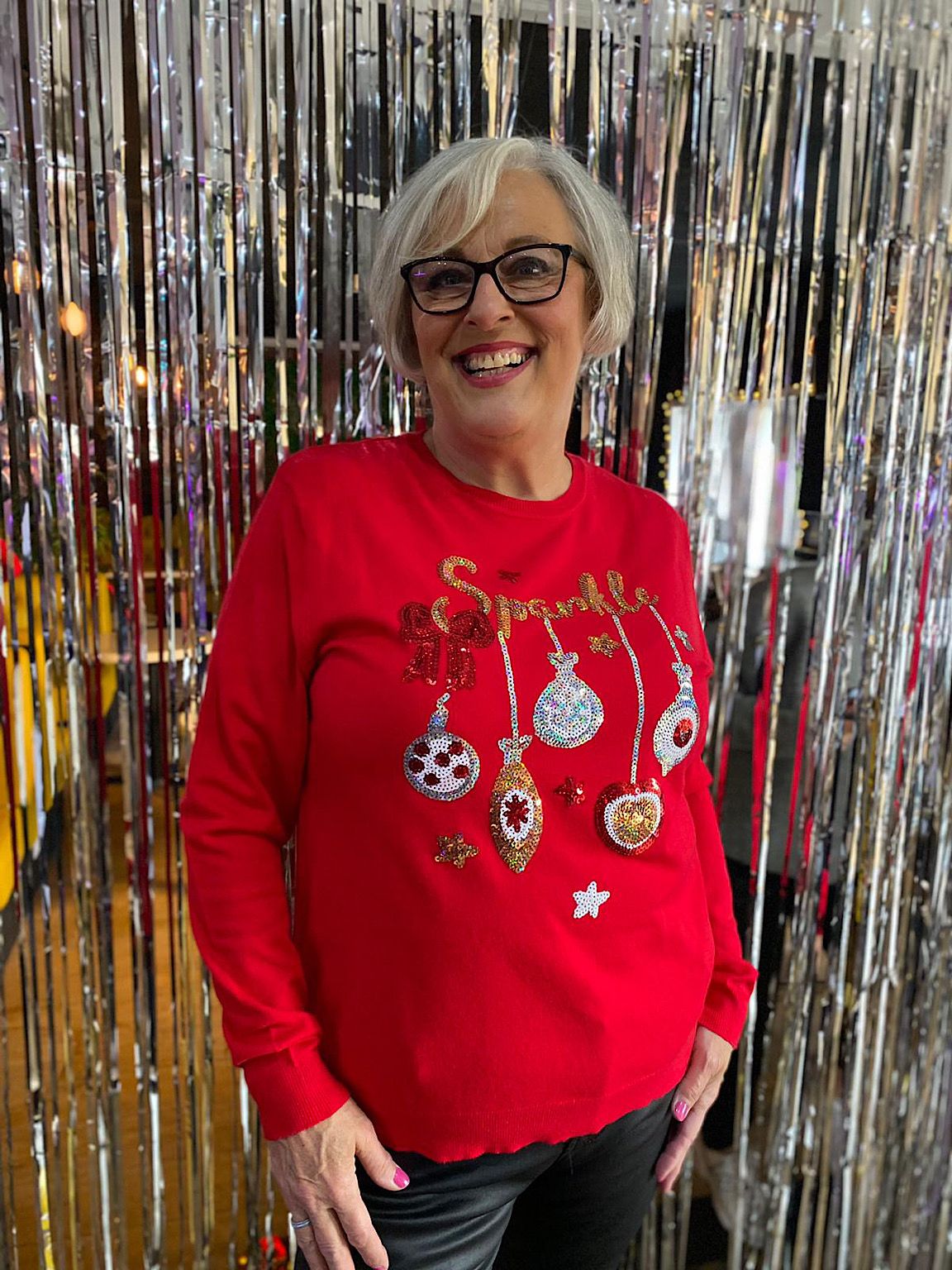 Red sequin christmas jumper hotsell