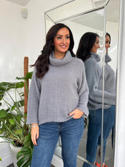Grey Roll Neck Shimmer Knit Susan