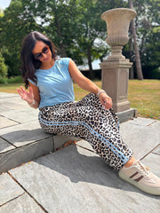 Blue Premium Leopard Pull on Wide Leg Trousers