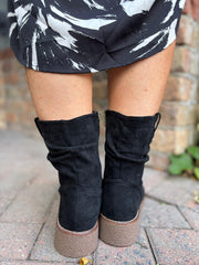 Black Chunky Ruched Boots