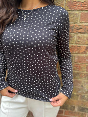 Black Polka Dot Super Soft Round Neck