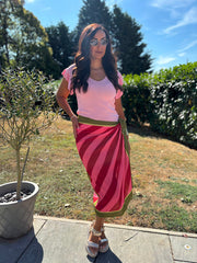 Green Longline Striped Wrap Skirt