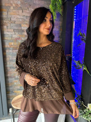Chocolate Layered Velour Sequin Top Mercy