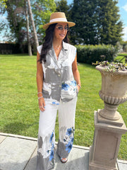 Mocha Floral Brushed Pattern Trouser Set Ariel